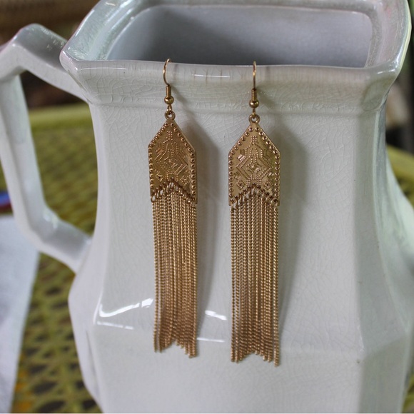 New Gold Tone Chain Earrings Dangle Earrings Long Earrings Statement Jewelry - Picture 2 of 3